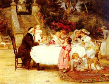 rural Painting - His First Birthday rural family Frederick E Morgan